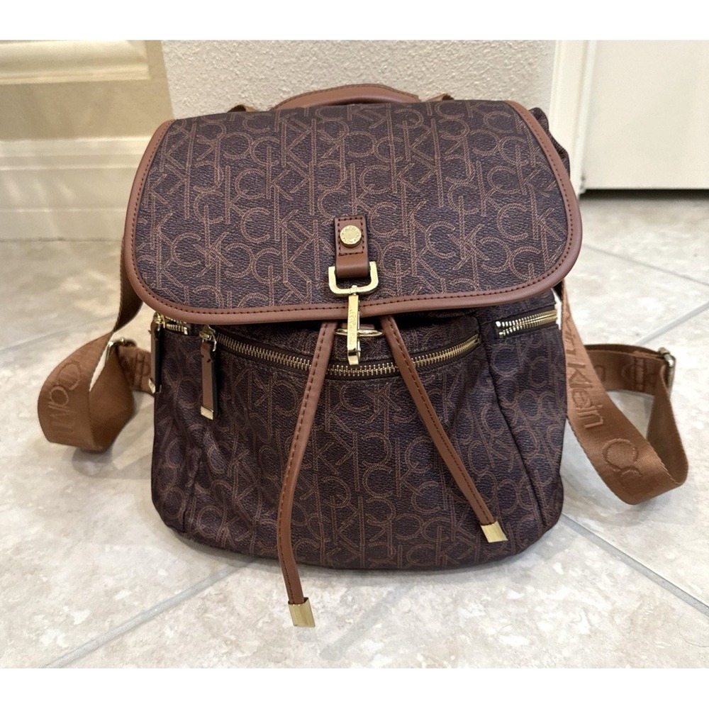 Calvin Klein Florence Nylon Backpack Brown Logo Unisex Travel School City
